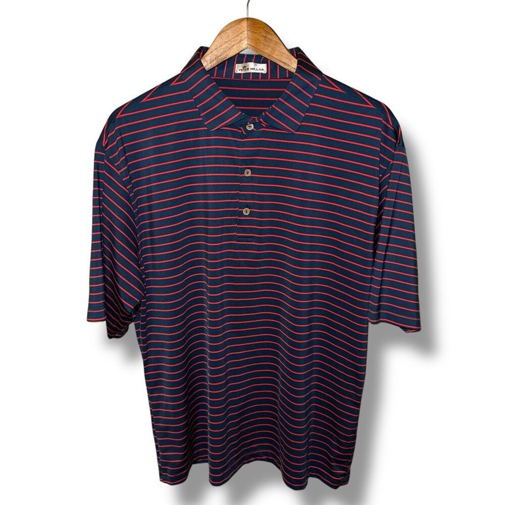 Peter Millar Navy and Red Striped Polo Shirt